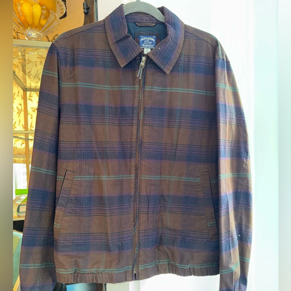 J. Crew Men's Navy and Brown Plaid Harrington Jacket